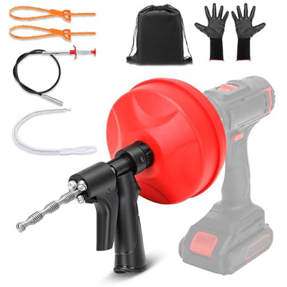KELIN 6 in 1 Drain Auger Kit, Dual-Mode 33FT Plumbing Snake with Drill Adapter, Manual or Powered, Includes Hair Remover, Claw Tool, Brush, Gloves & Bag for Kitchen Bathroom Sink