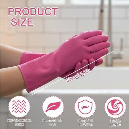 1 Pairs Household Rubber Cleaning Gloves, Long Cuff Dishwashing Gloves with Non-Slip Grip for Kitchen, Bathroom - color: Pink, size: Small