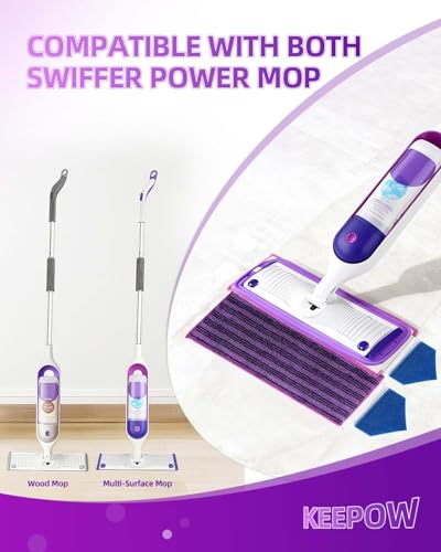KEEPOW Power Mop Pads with Extra Scrubbing Pads Compatible with Swiffer PowerMop Refills Microfiber Wet Mops Refill Reusable Power Mop Pads Refill Deep Cleaning Hard Floor Mop Pads Replacement 8PCS - color: Purple-8 Pack