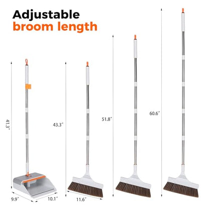 Broom and Dustpan Set with Adjustable Handle, Upright Design, Built-in Comb Teeth, Mint Green, for Home Office Hardwood Floors Pet Hair (Silver/Gray) - color: Silver/Gray