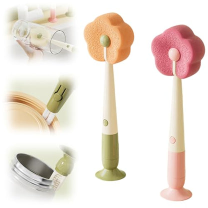 360° Flexible Silicone Bottle Brush with Long Handle, 2026 New Soft Bristle Cup Cleaner Brush, Flexible Water Bottle Cleaning Brush for Narrow Neck Bottles, Water Bottles, Baby Bottles (Pink + Orange) - color: Pink + Orange
