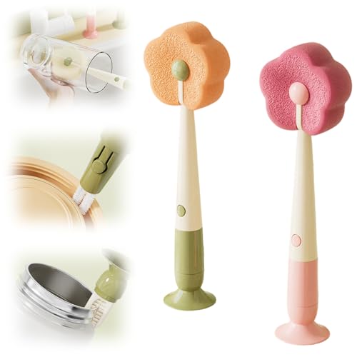 360° Flexible Silicone Bottle Brush with Long Handle, 2026 New Soft Bristle Cup Cleaner Brush, Flexible Water Bottle Cleaning Brush for Narrow Neck Bottles, Water Bottles, Baby Bottles (Pink + Orange) - color: Pink + Orange