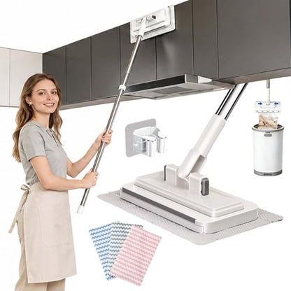 2026 Upgraded Hands Free Multi Purpose Flat Mop, Hands Free Flat Mop, One-Button Cloth Grip, 360° Rotating Reusable Lazy Mops for Floor Wall & Bathroom, Wet & Dry Use (﻿ 1Mop+2Cloth) - color: ﻿ 1mop+2cloth