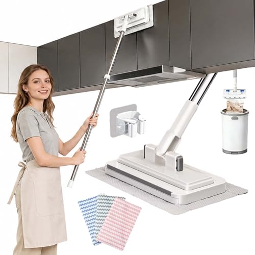 2026 Upgraded Hands Free Multi Purpose Flat Mop, Hands Free Flat Mop, One-Button Cloth Grip, 360° Rotating Reusable Lazy Mops for Floor Wall & Bathroom, Wet & Dry Use (﻿ 1Mop+2Cloth) - color: ﻿ 1mop+2cloth