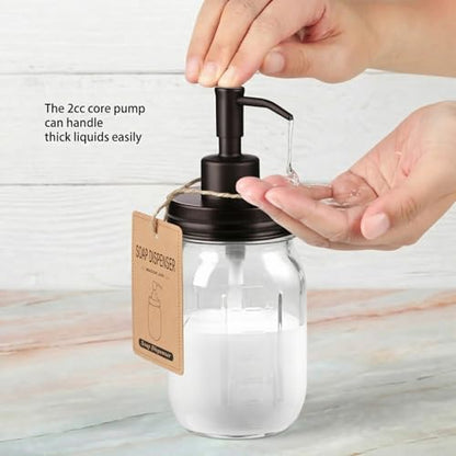 SheeChung 16 Oz Mason Jar Liquid Soap Dispenser, Glass Hand Soap Dispenser, Stainless Steel Pump Lid, Refillable Lotion Dispensers for Bathroom Countertop Kitchen (2, Bronze) - color: Bronze-2 Pack