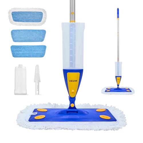 VEVOR Spray Mop, with 3 Washable Pads for Dry and Wet Floor Cleaning and a 27oz Refillable Water Tank, Microfiber Dust Wet Mop & Twisted Cotton Dry Mop, Commercial Home Use for Tiles/Vinyl/Wood Floor