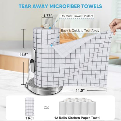 AIDEA Microfiber Cleaning Cloth Roll, 50PK, Microfiber Kitchen Towels, Reusable Paper Towels Tear Away Cloth, Lint Free Rags for House, Window, Cleaning Supplies 11.5"×11.5" - color: Printed