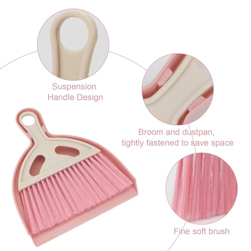 Mini Dustpan and Brush Set Portable Small Broom with Dust Pan Handheld Hangable Whisk Broom and Dust pan for Home, Kitchen, Table, Office, Car 3Pcs (Blue-Green-Pink) - color: Blue-green-pink