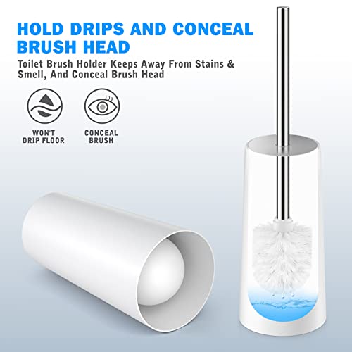 Toilet Brush and Holder, Toilet Brush with 304 Stainless Steel Long Handle, Toilet Bowl Brush for Bathroom Toilet-Elegant-Cleaning-Bristles(White) - color: White
