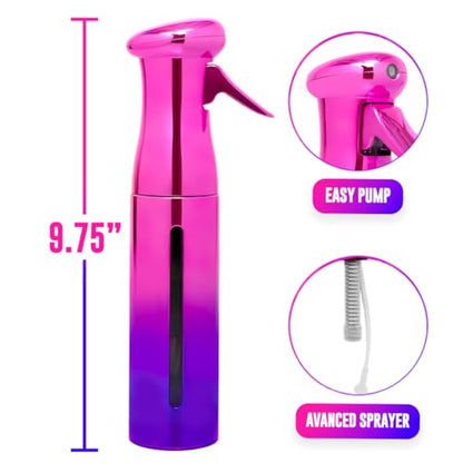 Colortrak Luminous Spray Bottle, 250ml/8.5oz Bottle with Full 360° Distribution, Easy-Use Pump, Quick View Window to Monitor Water Level, Eco-Friendly, Pink/Purple - color: Pink/Purple