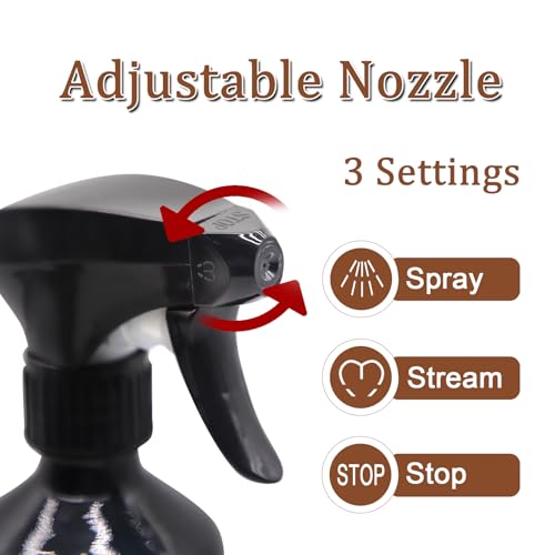 OFFIDIX Glass Spray Bottles for Cleaning,16 OZ 2 Pack Continuous Empty Water Mister Spray Bottles for Hair,Plants Mister,Adjustable Nozzle,Black - color: Black