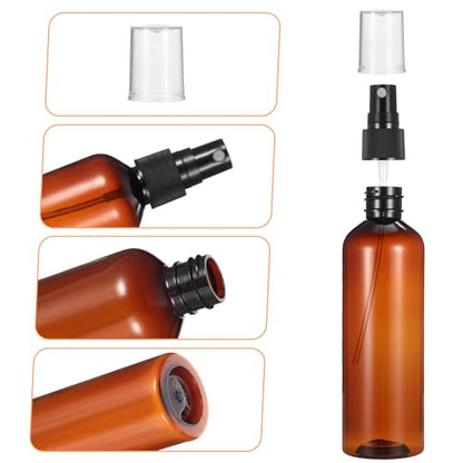 60 Pack 4 Oz Amber Plastic Spray Bottles, Fine Mist Refillable Empty Travel Bottles for Essential Oils, Perfume, Toner & Cleaning Solutions