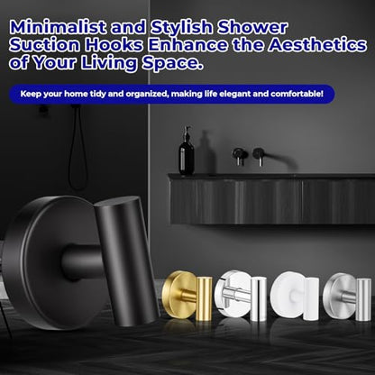 Suction Cup Hooks for Shower Heavy Duty, Shower Hooks No Drill, Shower Hooks for Inside Shower Stainless Steel, Suction Hooks for Window, Glass, Tile, Wall, Loofah, Bath Robe, Wreath, Black 4 Pack - color: Black