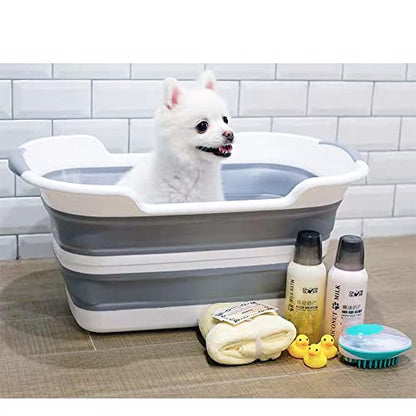 Goderewild Collapsible Pet Bathtub, 7.1 Gal (27L) - Foldable Bathing Tub with Drain Plug for Dogs & Cats Under 30 lbs - Multi-Use as Laundry Basket, Storage Organizer, Camping Sink (Grey) - color: Grey