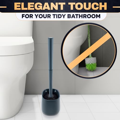 Toilet Brush and Holder Set - Silicone Toilet Brush Cleaner with Dark Grey Holder Base, Compact Accessory for Small Spaces - Easy to Place & Simple to Store After Use, Plastic Bathroom Cleaning Tool - color: Gray