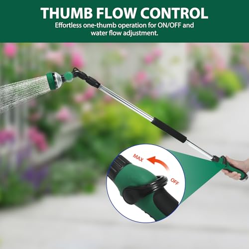 Telescoping Watering Wand for Garden Hose, 36”-54” Adjustable, 10 Spray Patterns, Heavy-Duty Hose Nozzle with Thumb Control & Pivoting Head, Ideal for Hanging Baskets and Shrubs, Green - color: Green