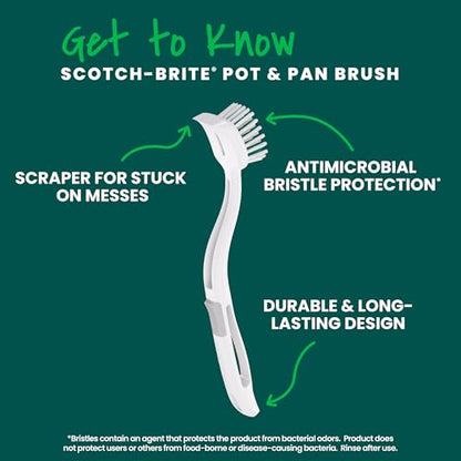 Scotch-Brite Pot Pan & Dish Brush, Scrub Brushes for Cleaning Kitchen and Washing Dishes, 1 Count