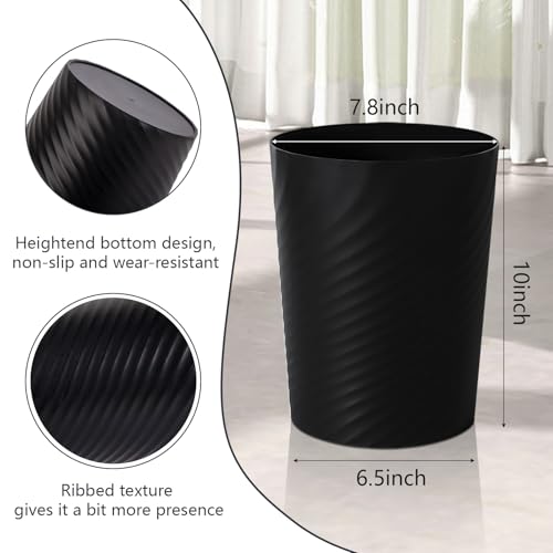 UUJOLY Bathroom Small Trash Can with Trash Bag Plastic Garbage Can Round Waste Basket for Bathrooms, Laundry Room, Kitchens, Offices, Kids Rooms, Dorms, 1.8 Gallons, 3 Pack (Black) - color: Black
