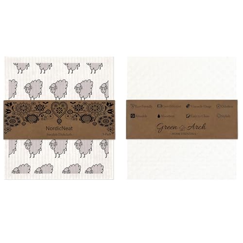 Eco-Friendly Swedish Dishcloth. Reusable, Ultra-Absorbent Cellulose Cotton Sponge Cloth | Sustainable & Biodegradable Cleaning for Kitchen & Home – Custom Nordic Design (Whimsical) - style: Whimsical
