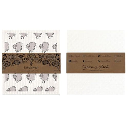 Eco-Friendly Swedish Dishcloth. Reusable, Ultra-Absorbent Cellulose Cotton Sponge Cloth | Sustainable & Biodegradable Cleaning for Kitchen & Home – Custom Nordic Design (Whimsical) - style: Whimsical