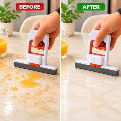 Foldable Self-Squeezing Mop, 2-Pack with 4 Washable Heads, One-Hand Wringing for Kitchen & Bathroom, Portable Floor Cleaner for Small Spaces, Apartments, RVs (Orange & Black)