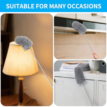 Mini Microfiber Duster for Cleaning, Hand Duster with Extension Pole, Washable Small Duster for Car Interior, Office, Furniture - color: Blue