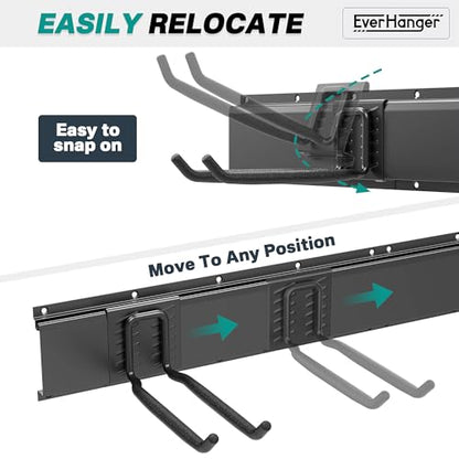 EVERHANGER Garage Tool Storage Organizer, Wall Mount Garden Tool Rack Organization, Heavy Duty Folding Chair Hangers with 12 Adjustable Hooks, Max Load 900lb, 96inch - size: 12Hooks