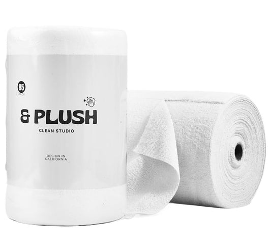 & PLUSH Microfiber Cleaning Cloth Roll - 85 Pack, Tear Away Microfiber Towels, 12" x 12", Reusable, Washable, Streak Free, Ultra Absorbent Dish Rags for Car, Home, Garage or Shop (White) - color: White