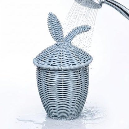 Plastic Rattan Basket with Lid,Waterproof Toilet Paper Storage Basket,Makeup Baskets Decor for Bathroom,Boho Decorative Organizer for Shelf,Living Room,Table,Bedside,Pet Room Container