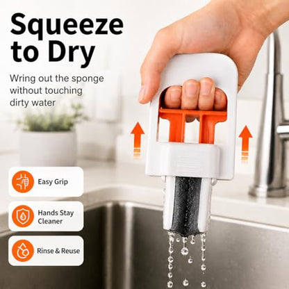 Foldable Self-Squeezing Mop, 2-Pack with 4 Washable Heads, One-Hand Wringing for Kitchen & Bathroom, Portable Floor Cleaner for Small Spaces, Apartments, RVs (Orange & Black)