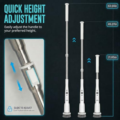 Electric Spin Scrubber, 45LBS High Torque Deep Cleaning Scrubber, Cordless Cleaning Brush with Adjustable Handle & 7 Replaceable Heads, Heavy-Duty Bathroom Scrubber for Bathroom Cleaning (White)