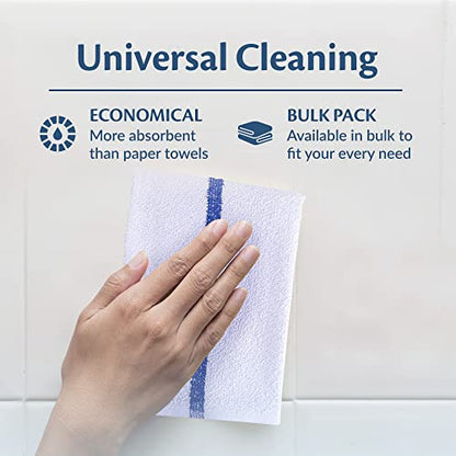 Universal Cleaning Towels, Bulk 24 Pack, 16” X 19” 100% Cotton Fully Bordered Commercial Grade Terry Weave Cloth Bar Mops for Everyday Restaurant or Home Use