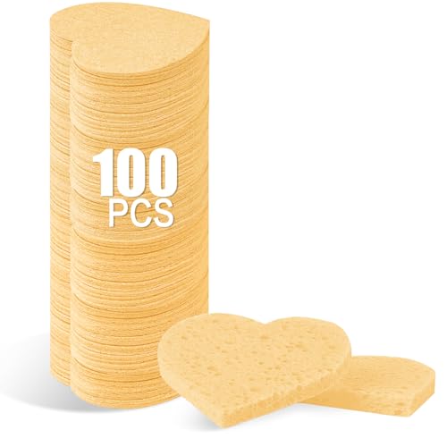 100-Count Compressed Facial Sponges for Estheticians Heart Shape Natural Cellulose Sponge Cosmetic Spa Sponges for Face Cleansing, Massage, Pore Exfoliating, Mask, Makeup Removal, Deep Yellow - color: 100- Pack Deepyellow