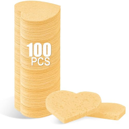 100-Count Compressed Facial Sponges for Estheticians Heart Shape Natural Cellulose Sponge Cosmetic Spa Sponges for Face Cleansing, Massage, Pore Exfoliating, Mask, Makeup Removal, Deep Yellow - color: 100- Pack Deepyellow