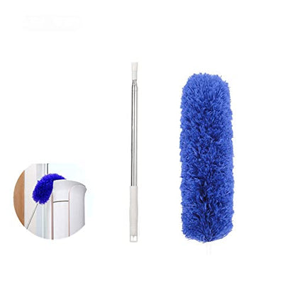 2pcs Ceiling Fan Feather Duster with Extension Pole, Cobweb & Corner Brush for Cleaning, Long Handle Aluminum Telescoping Pole, Washable, Blue, 130cm&250cm - size: 51.18"&98.42"