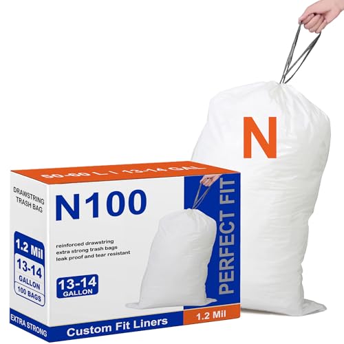 Code N 100 Count 20 Gallon Trash Bags Compatible with simpIehuman Code N 1.2 Mil THICK Heavy Duty White Garbage Can Liners Reinforced Drawstring 20 Gallon GRAND SAVE - color: for Code N 100