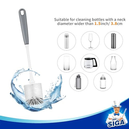 MR.SIGA Long Handle Bottle Brush, Flexible Scrub Brush for Water Bottles, Glasswares, Mugs, Gray, 2 Pack - color: Gray