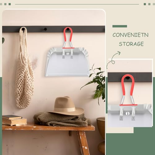 Pasimy 2 Pack 17" Metal Dust Pan and Brush Set, Large Heavy Duty Handheld Industrial Dustpan with Handle Debris Sweeping Tool Metal Edge Flat Against Floor for Outdoor Patio Yard Garage(Sliver) - color: Sliver