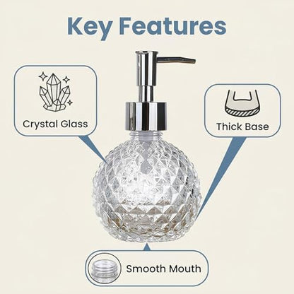220ml/7.3oz Clear Glass Soap Dispenser with Plastic Pump, Refillable Hand Soap & Lotion Bottle for Bathroom, Kitchen Countertop & Laundry Room