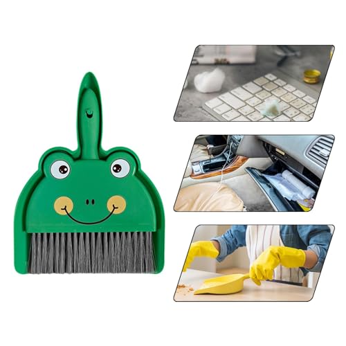 Mini Dustpan and Brush Set， Cleaning Brush and Dustpan Combo ，Dust Pan and Hand Broom for Desk Small Car Camping Travel, Green Frog