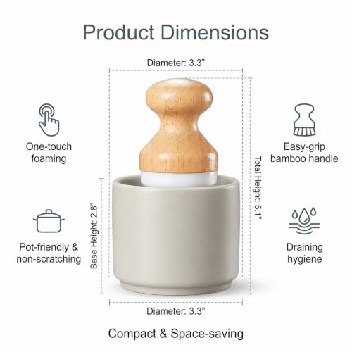 ONEMORE Bamboo Dish Brush with Ceramic Foaming Base, Kitchen Sink Scrub Brush Set with Spring and Mesh Insert, Wooden Handle Dishwashing Brush for Pots Pans Plates Bowls, Gray - color: Gray