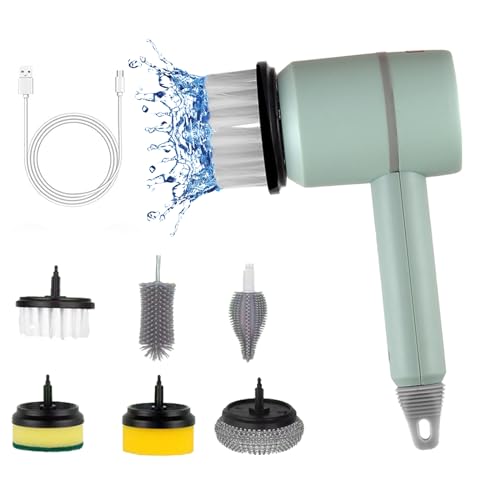 Electric Cleaning Brush, Electric Dishblaster, Heavy Duty Handheld Spin Dishblaster, Electric Dishwashing Brush Cleaning Brush, USB Rechargeable Automatic Wireless Home and Kitchen (Green) - color: Green