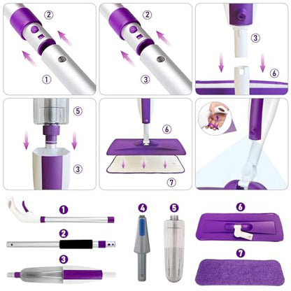 Microfiber Hardwood Floor Spray Mop with 3 Pads & Refillable Bottle | 400+ML refillable bottle, 360° swivel head, wet mopping & dry sweeping for hardwood, tile, laminate and sealed wood floors. - color: Pure Purple