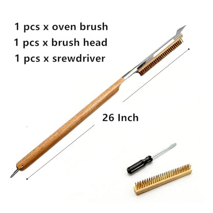 3 Pack 26 Inch Pizza Oven Brush with Scraper and Brass Bristles, Outdoor BBQ Grill Cleaning Brush Copper Wire Pizza Stone with 1 Brush Heads and 1 Screwdriver for Picnic Camping