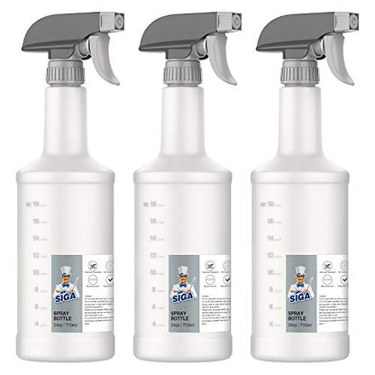 MR.SIGA 24 oz Empty Plastic Spray Bottles for Cleaning Solutions, Heavy Duty Household Reusable Spray Bottles with Measurements and Adjustable Leak Proof Nozzle, 3 Pack - size: 710ml, 3 Pack