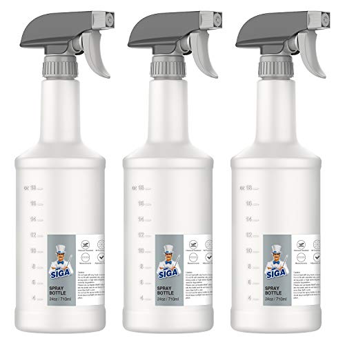 MR.SIGA 24 oz Empty Plastic Spray Bottles for Cleaning Solutions, Heavy Duty Household Reusable Spray Bottles with Measurements and Adjustable Leak Proof Nozzle, 3 Pack - size: 710ml, 3 Pack