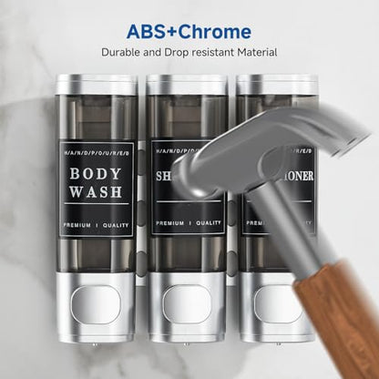 Shower Soap Dispenser Wall Mounted No Drill Shampoo Dispenser for Shower Wall Shampoo and Conditioner Dispenser Bathroom Hotel 3 * 300ml Sliver with Labels - color: Silver 3