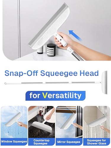Silicone Floor Squeegee, 180° Rotating Air Broom, Squeegee for Floor with a Long Handle, Magic Broom for Water and Pet Hair Removal on Bathroom Floors, Tile, Deck and Glass, Indoor Cleaning Tool - size: 11.8" | Soft TPR Silicone with Raised Dots