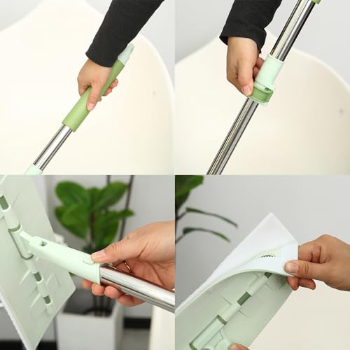 Magic Sponge Eraser Mop, 60" Adjustable Mop Handle with Flexible 13" Flat Head with Microfiber Pad and Magic Sponge Eraser Pads - color: Mop Set, size: 60"x13"