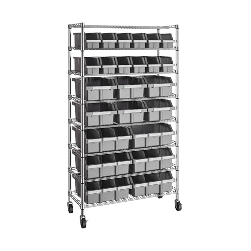 Seville Classics Heavy Duty NSF Bin Rack Solid Steel Wire Shelving Storage Unit, Patented Organizer for Garage, Warehouse, Office, Restaurant, Classroom, Kitchen, Gray, 8-Tier Includes 24 Bins - color: Gray, size: 8-Tier Includes 24 Bins